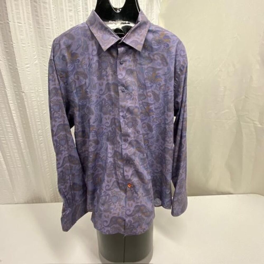 Tallia Mens 2XL Paisley Shirt Purple 100% Cotton Flip Cuff Long Sleeve(420-5)